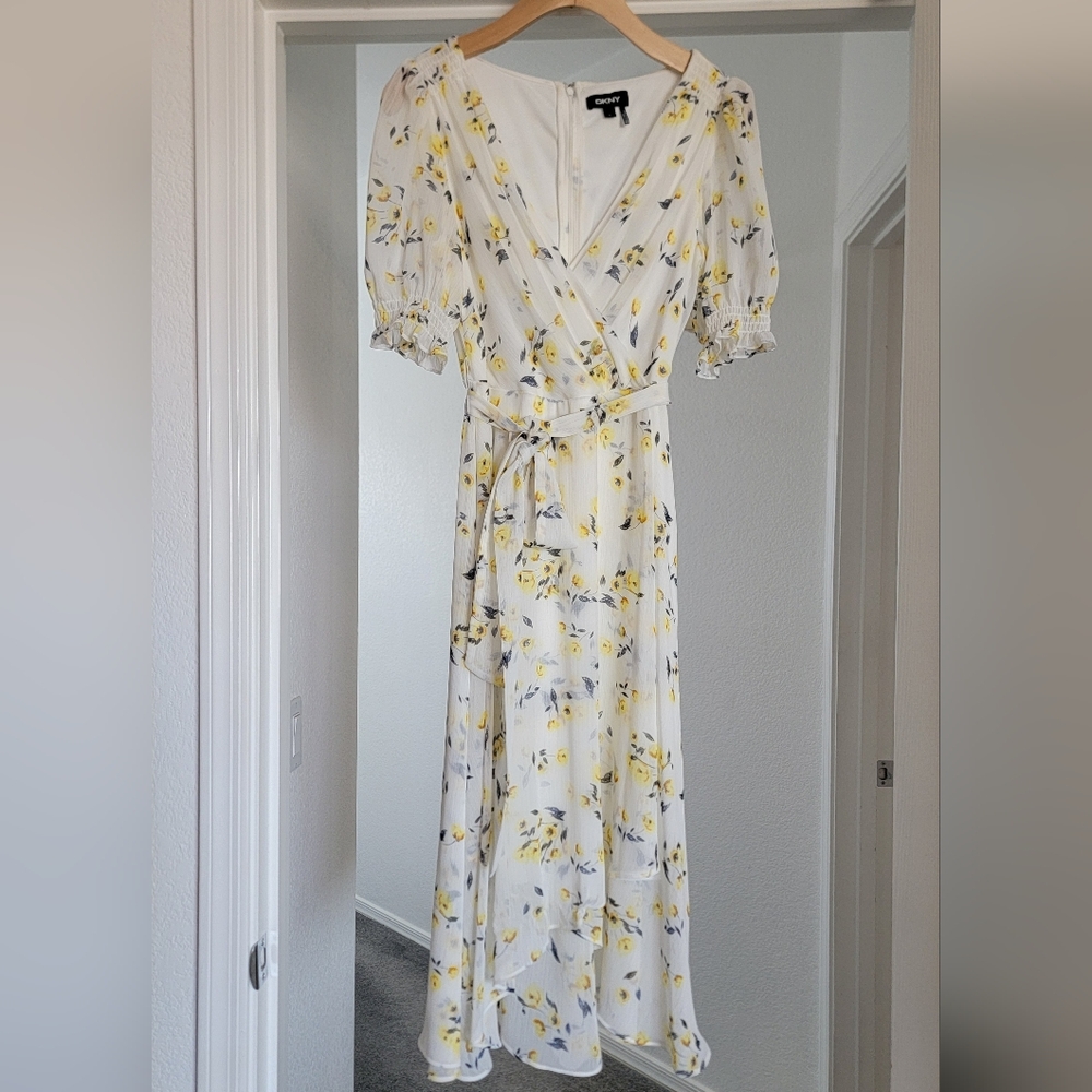 DKNY Floral Dress in White and Yellow